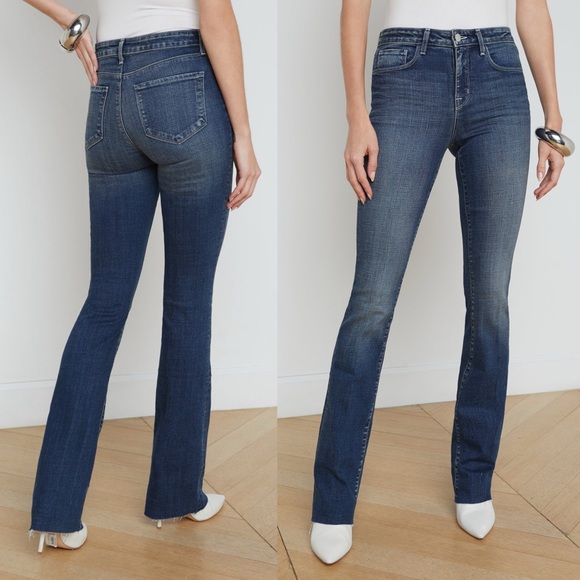 L'AGENCE Denim - L’AGENCE Ruth High Rise Straight Leg Jeans in Naples Wash Blue Size:27
